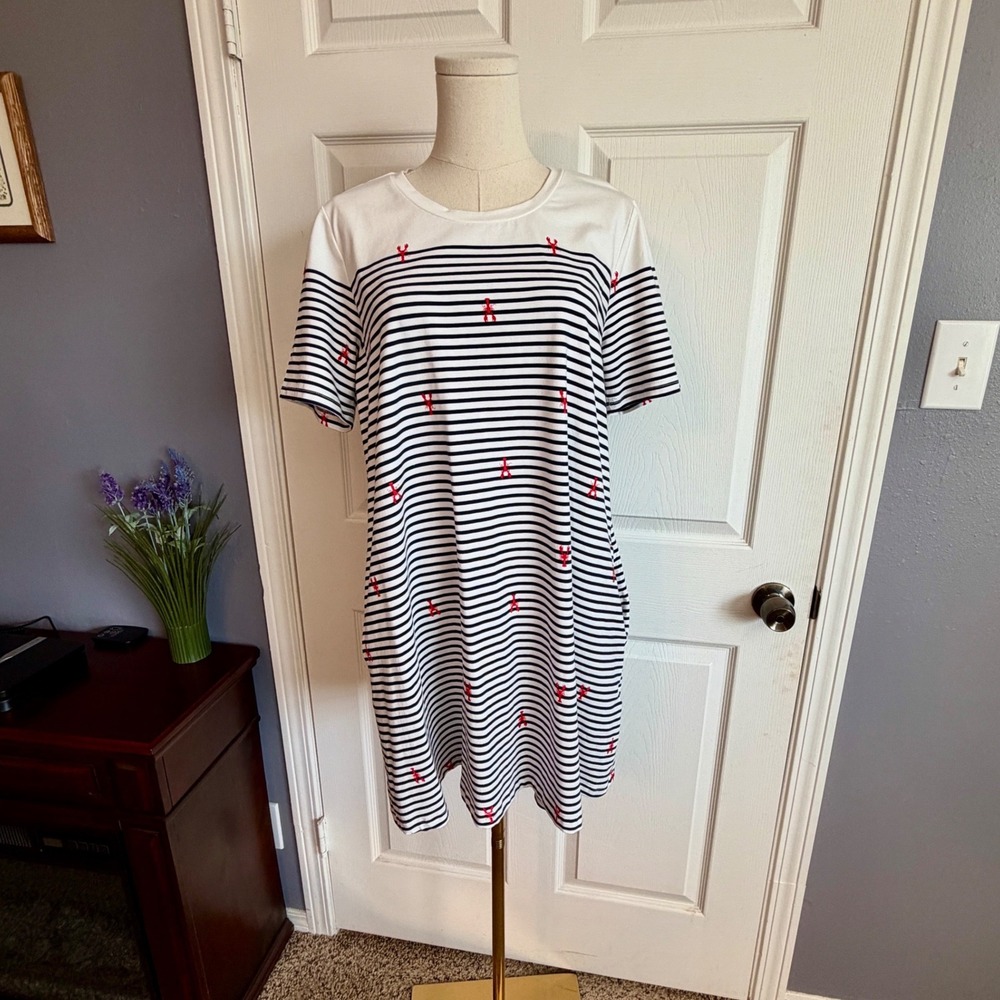 Joules Womens Navy White Striped Lobster Print T-Shirt Shift Dress US 8